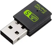 WiFi 5 USB WiFi Adapter for PC Desktop Laptop, Dual Band WiFi Dongle 5GHz 600Mbps + 2.4GHz 286Mbps, USB 2.0 Computer Network Adapter for Windows 11/10/7, Wireless Internet Dongle