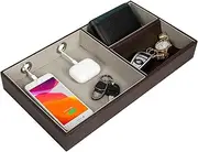 [J JACKCUBE DESIGN] JackCubeDesign Multi Valet Tray Leather Desk or Dresser Organizer Catch-all for Keys Phone Wallet Coin Jewelry and More with 3 Compartments (Dark Brown 14.2 x 7.7 x 2 inches)-MK234A