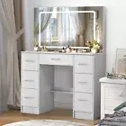 Dressing Table With 7 Drawers LED Mirror Set Makeup Desk Vanity Table Bedroom