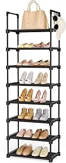 [LANTEFUL] Tall Shoe Rack 8 Tiers, 16-20 Pairs Shoe and Boots Organizer Storage Sturdy Shoe Shelf, Narrow Vertical Shoe Rack for Entryway, Closet, Metal Shoe Organizer with 5 Hooks