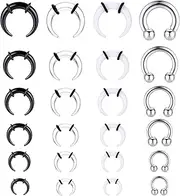 [Diamday] Pack of 24 Acrylic Pincher Tapers Septum Rings C Shape Horseshoe Piercing Nose Rings Buffalo Stretcher Expander with Black O Rings for Stretching Ear Cartilage Nose Piercing Helix Circular Barbell