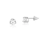 18k Solid White Gold Zirconia 4 mm Push Back Stud Earrings for Children