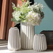 Ceramic Vases Set of 3 White Flower Vases for Home Decor, Modern Decorative Vases for Shelf Decor/Table/Living Room/Kitchen/Office