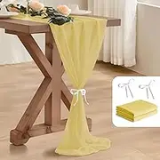 2 Pack 10 Ft Chiffon Table Runner Light Yellow Gauze Long Table Runners 27x120 Inches Sheer Tulle Table Runner for Rustic Wedding Reception Bridal Shower Decorations Birthday Party
