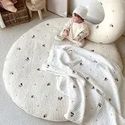 Poowe Nursery Kids Rug Creeping Crawling Mat Baby Rug Childrens Floor Area Rug Mat 100% Cotton Baby Crawling Mat Round Infants School Carpet Decor, 33.5" Round-Squirrel