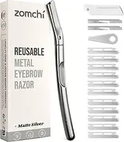 ZOMCHI Eyebrow Razor and Face Razor for Women and Men, Reusable Metal Handle with 11 Refill Blades, Protective Silicone Cap, Eyebrow Hair Trimmer - Matte Silver