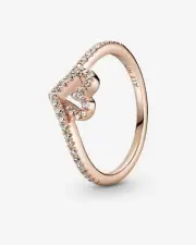 NEW Auth PANDORA 14k Rose Gold Plated Sparkling Wishbone Heart Ring RETAILS $100