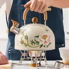 Floral Enameled Teapot Water Kettle Tea Jug Gas Induction Cooker