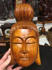 在飛比找樂天市場購物網優惠-日本回流木雕擺飾，一木雕觀音面具，純手工雕刻，品相好，未見明
