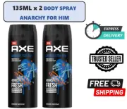 2X 135ML AXE Anarchy For Him Deodorant Body Spray 48Hour Fresh Fragrance For Men
