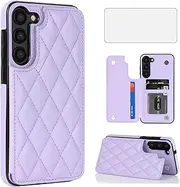 [Asuwish] Phone Case for Samsung Galaxy S23 5G Wallet Cover with Tempered Glass Screen Protector and Leather RFID Card Holder Stand Cell Accessories S 23 23S GS23 G5 SM-S911U 6.1 inch Women Men Purple