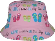 [YANYU] Flip Flops Calligraphy Beach Shoes Print Winter Sun Hats for Unisex Bucket Hat Sun Protection Beach Fishing Activities Hat Black, Black, One Size