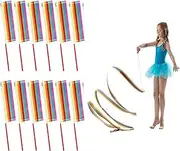 12 Pcs Dance Ribbon, Rhythmic Gymnastics Ribbon, Rainbow Streamers Wand for Party Favors, Twirler Sticks Dance Flags, for Artistic Dancing, Circus Carnival Talent Shows, Birthday Decoration Supplies