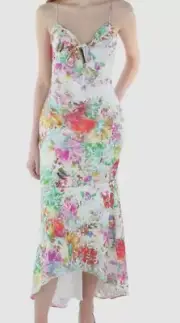 $245 Aidan by Aidan Mattox Women's White Satin Printed Maxi Dress Size 10