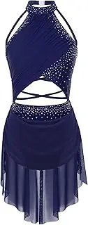 [Linjinx] Womens Lyrical Dance Dress Modern Contemporary Costume Sparkly Rhinestones Sleeveless Skirted Leotard