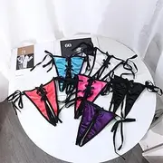 [FARZAH] Women Panties Female Underwear 3PCS/Set Sexy Transparent Bandage Open Crotch Solid Color Low Waist Sex Thongs T-Pants Underwear Women Panties(Black)