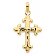 14k Yellow Gold Cross w/ Epoxy SPECIAL MOTHER Pendant