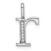 14K White Gold Real Diamond Lower Case Letter R Initial Pendant