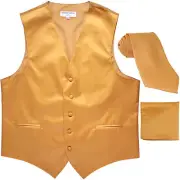 New Men's Gold formal vest Tuxedo Waistcoat_necktie & hankie set wedding