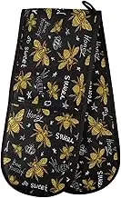 Long Double Oven Mitts, Bees Pattern Honey Sweet Heat Resistant Quilted Kitchen Oven Gloves with Loop Washable for Microwave Cooking Baking Grilling Barbecue, 7" x 35"