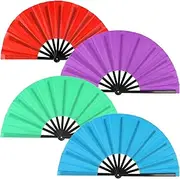 Tkocisa 4 Pack Large Folding Hand Fan for Line Dance & Popping, Large Clap Rave Fan Chinese Kung Fu Hand Fan Decorative Folding Fans for Dance, Performance, Festival(Red,Purple,Green,Light Blue)