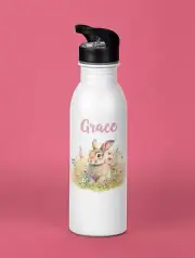 Kids Water Bottle Personalised Girls Rabbit Easter Birthday Gift