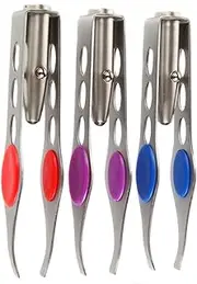 Trenton Gifts Stainless Steel LED Tweezers | Illuminate Dark Areas with Bright Lighting for Better Accuracy & Precision | Set of 3