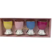 Grace Teaware Multicolor Bunny Rabbit Easter Ceramic Egg Holder Cups Set of 4