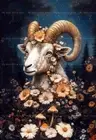 RAM FOREST ART PRINT, Sheep Poster, Fantasy Enchanted Garden, Flowers Decor E346