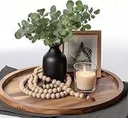 Decorative Round Wooden Tray for Decor - Beautiful Acacia Wood Tray for Kitchen Dining Room Table - The Perfect Small Candle Tray for Coffee Table and Home Deco