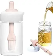 Sunnyac Oil Dispenser Bottle, 2 in 1 Wide Opening Seasoning Container with Silicone Brush Baster, 8oz Glass Condiment Bottles for Kitchen Cooking, BBQ, Baking, Air Fryer Basting, Marinating (Pink)