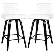 ALFORDSON Bar Stools 2X Swivel Kitchen Barstools 65cm Seat Height Wooden Counter Stool with Back Footrest Adjustable Leg Levelers Leather Home Dining Chair (Bailey White Black)