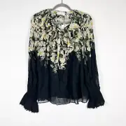 NEW Zimmermann Coaster Frill Ruffle Noir Garden Floral Print Chiffon Blouse Top
