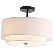 16" Double Drum 3-Light Semi Flush Mount Ceiling Light, Classic Fabric Linen