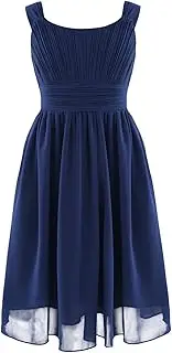 [Jugaoge] Kids Children Girl Chiffon Lace Dress Solid Color Belted A Line Dress Swing Lyrical Dance