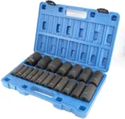 19Pcs 1/2" Impact Socket Set, 6-Point Deep Socket, Cr-V Steel, 3/8 Inch - 1-1/2