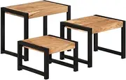 vidaXL Solid Wood Nesting Tables with Durable Steel Frame - Set of 3 | Sheesham Finish | Space-Saving Stackable Design with Unique, Hand-Polished Colors