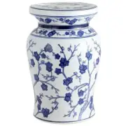 JonathanY Outdoor Side Table 17.75"Hx12"W Classic Round Ceramic White/Blue Stool