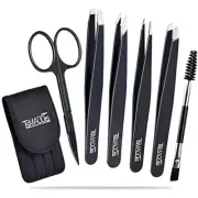 6 Pack Stainless Steel Tweezers with Curved Scissors for Eyebrows Splinter