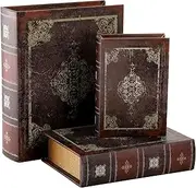 Tosnail 3 Pack Decorative Book Boxes with Magnetic Cover, Wooden Antique Book Decorations Vintage Book Storage Box - Retro Floral Pattern