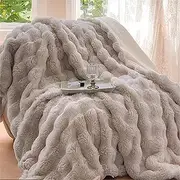 Bunny Blanket for Women, Bunny Blanket King Size, Soft Fuzzy Faux Rabbit Fur Throw Blanket, Comfort Warm Thick Bubble Plush Fluffy Blanket Girls for Couch Chair Bed Sofa (Grey,47 * 79in/1.2 * 2m)