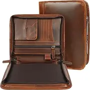 ELIZO A5 Leather Portfolio Bullet Journal Cover - Small Padfolio Folder Binder Folio Zippered Planner 5x8 Memo Pad Holder Professional Business Notepad Book
