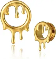 [Twolobes] 2PCS Cool Drops Ear Gauges for Stretched Lobe Hypoallergenic 316 Stainless Steel Screw Back Ear Tunnels Saddle Plugs 8mm-25mm (0G-1") Body Piercing Jewelry for Women Men