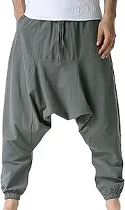 [Generic] Men's Vintage Hippie Drop Crotch Trousers Hip Hop Baggy Yoga Jogger Pants Elastic Waist Harem Pants
