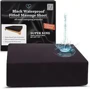 Extreme Super King Black 100% Waterproof Fitted Sheet Protector, Safe with oil & silicone-based massage products, Hypoallergenic Noiseless Machine Washable, 35cm Deep Pocket