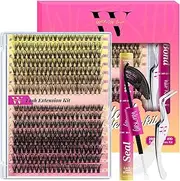 Lash Extension Kit 300PCS Eyelash Clusters 30D 40D DIY Eyelash Extension Kit Individual Lashes Natural Lash Clusters Kit with Lash Bond and Seal,Tweezers(D-Mix10-18mm Kit)