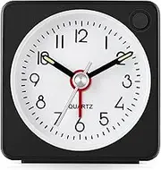 Travel Alarm Clock, Ultra Small Clock with Snooze and Light Function, Super Silent Non Ticking, Battery Operated, Increasing Volume Easy to Setup (Black)