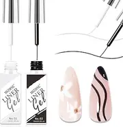 MIZHSE Gel Polish Nail Art Gel Liner Set - 2 Pcs Black and White Gel Liner Gel Polish for Swirl Nails Design Dotting Painting French Line Nail Art Brush in Pens Soak off Uv Lamp Manicure Salon 10Ml