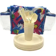 20pc Outdoor Picnic Forks/Spoons Set w Insulated Carry Bag Assorted Colours Kit