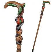 Adam Eve Handpainted Walking stick cane Aple & Snake Wooden Hole Bible Christian